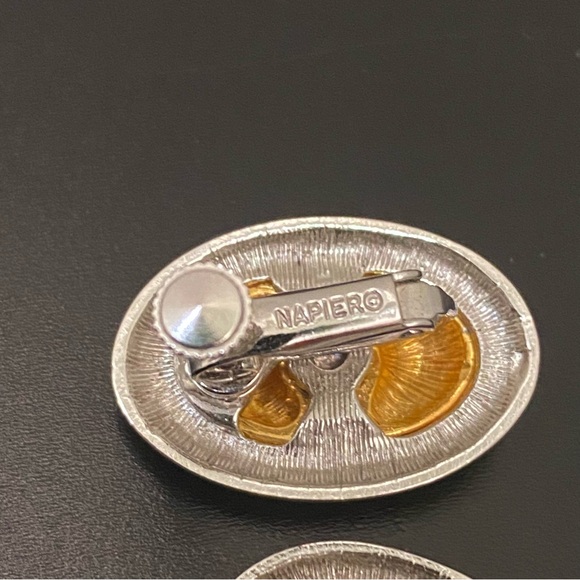 Vintage NAPIER 2-tone High Polished Metal Oval Cabochon Modernist Earrings 12g. - Picture 13 of 14